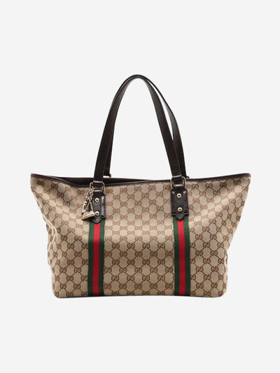 Brown GG canvas and leather tote bag
