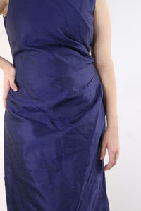 Max Mara Blue sleeveless V-neck pleated dress - size UK 14