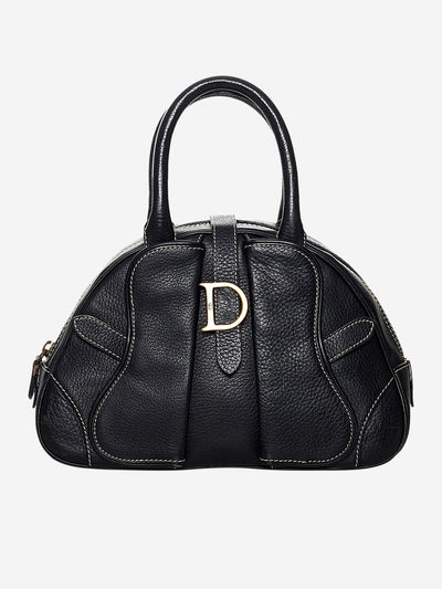 Black double saddle leather dome bag Top Handle Bags Christian Dior 