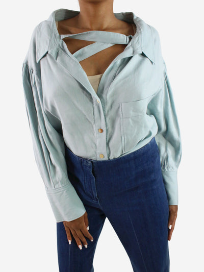 Blue long-sleeved shirt with chest pocket - size S Tops Rejina Pyo 