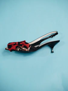 Prada Red patterned fabric bow sandal heels  - size EU 38