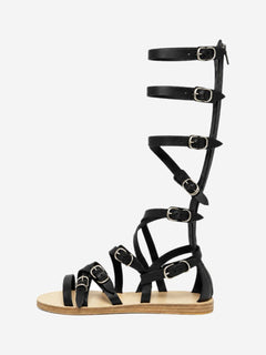 Black leather knee-high sandals - size EU 37 Flat Sandals Balenciaga 