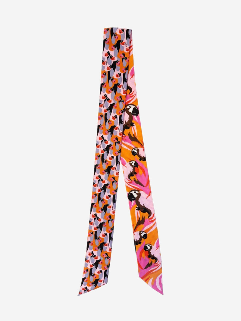 Pink silk parrot printed neck tie Scarves Fendi 