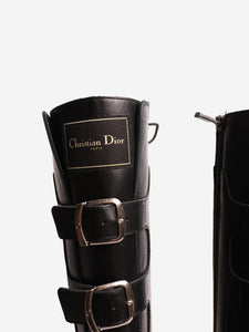 Christian Dior Black Diorbel knee-high buckle boots - size EU 38.5