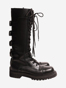 Christian Dior Black Diorbel knee-high buckle boots - size EU 38.5