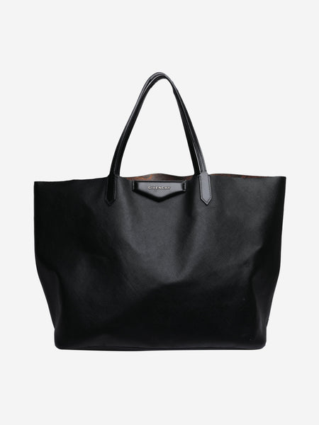 Black leather tote bag product image
