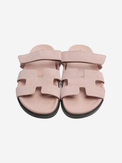 Pink Chypre suede sandals - size EU 39.5 Flat Sandals Hermes 