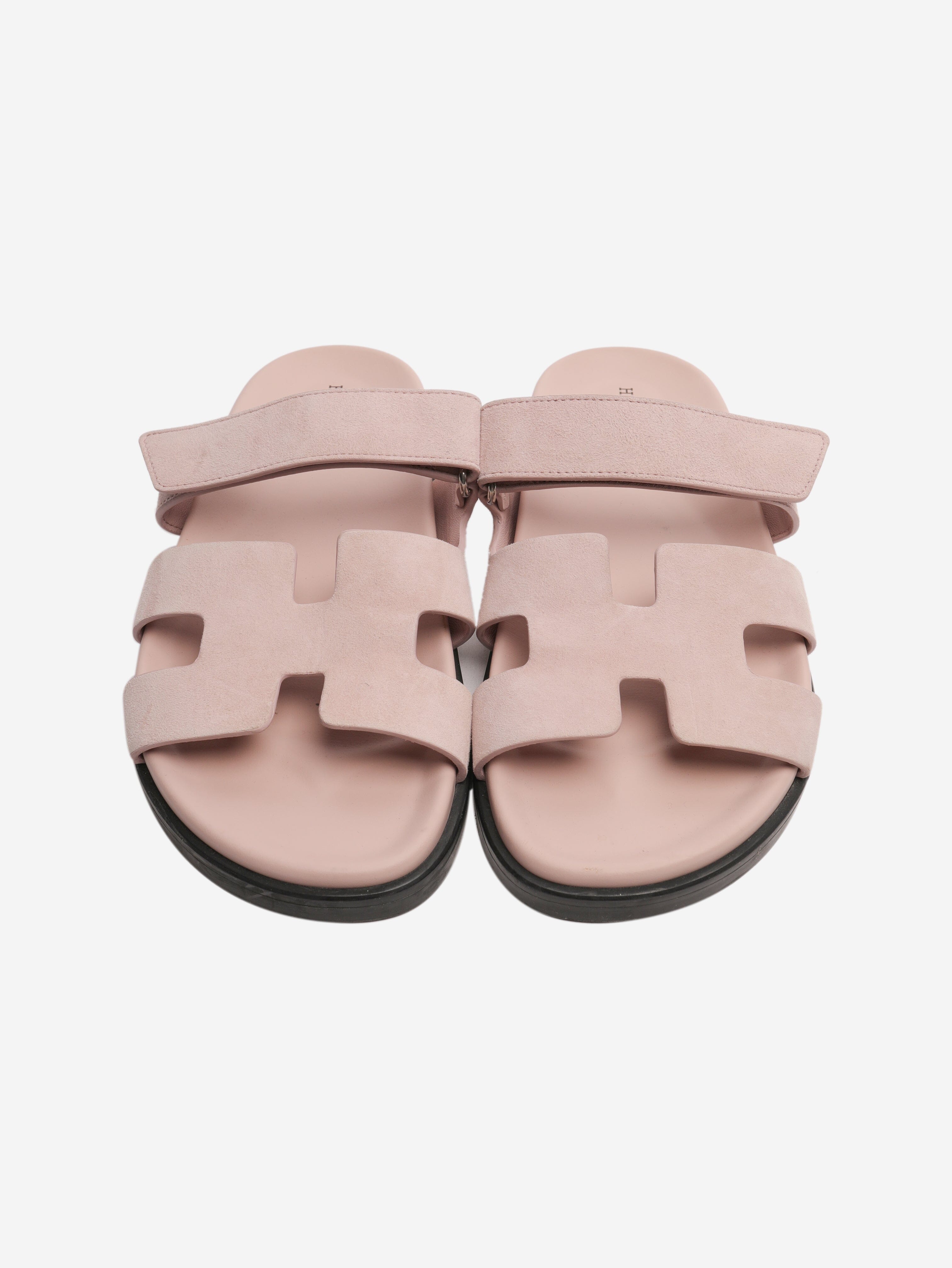 Pink Chypre suede sandals - size EU 39.5 Flat Sandals Hermes 