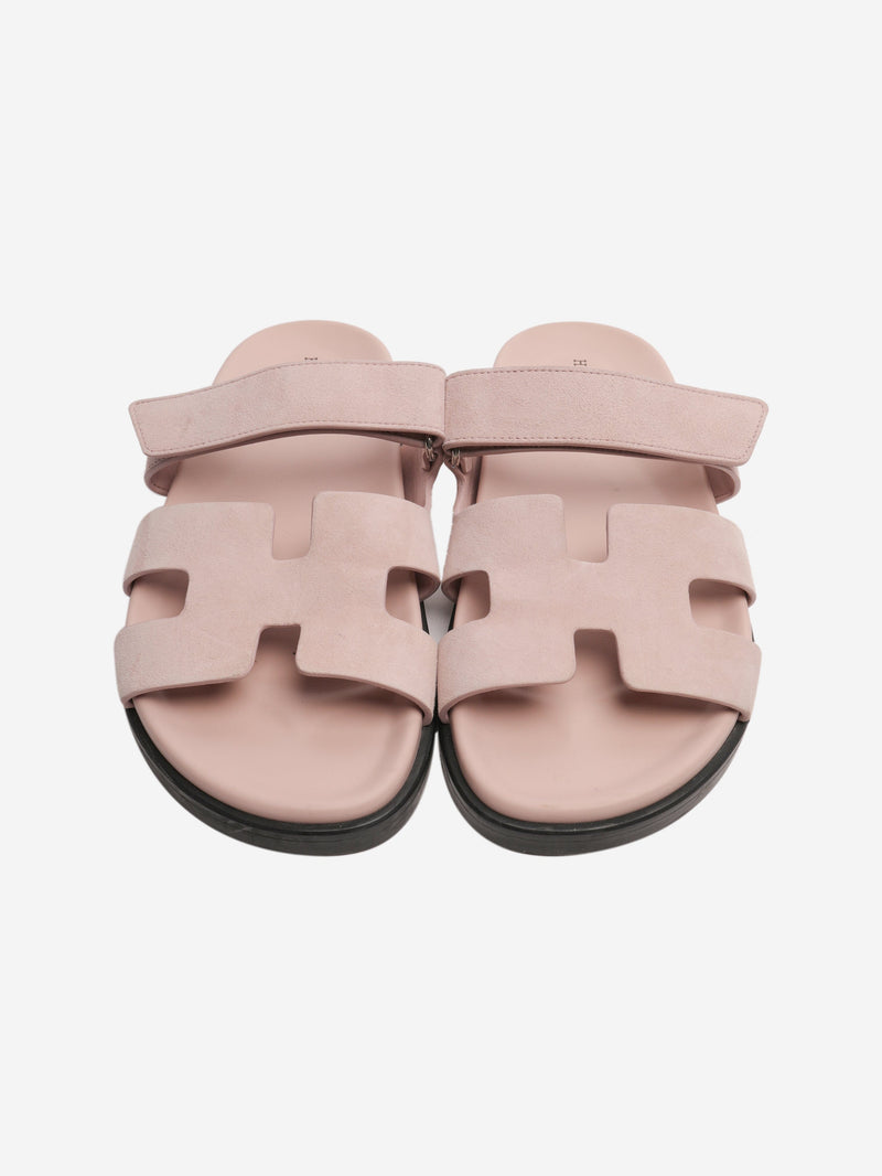 Pink Chypre suede sandals - size EU 39.5 Flat Sandals Hermes 