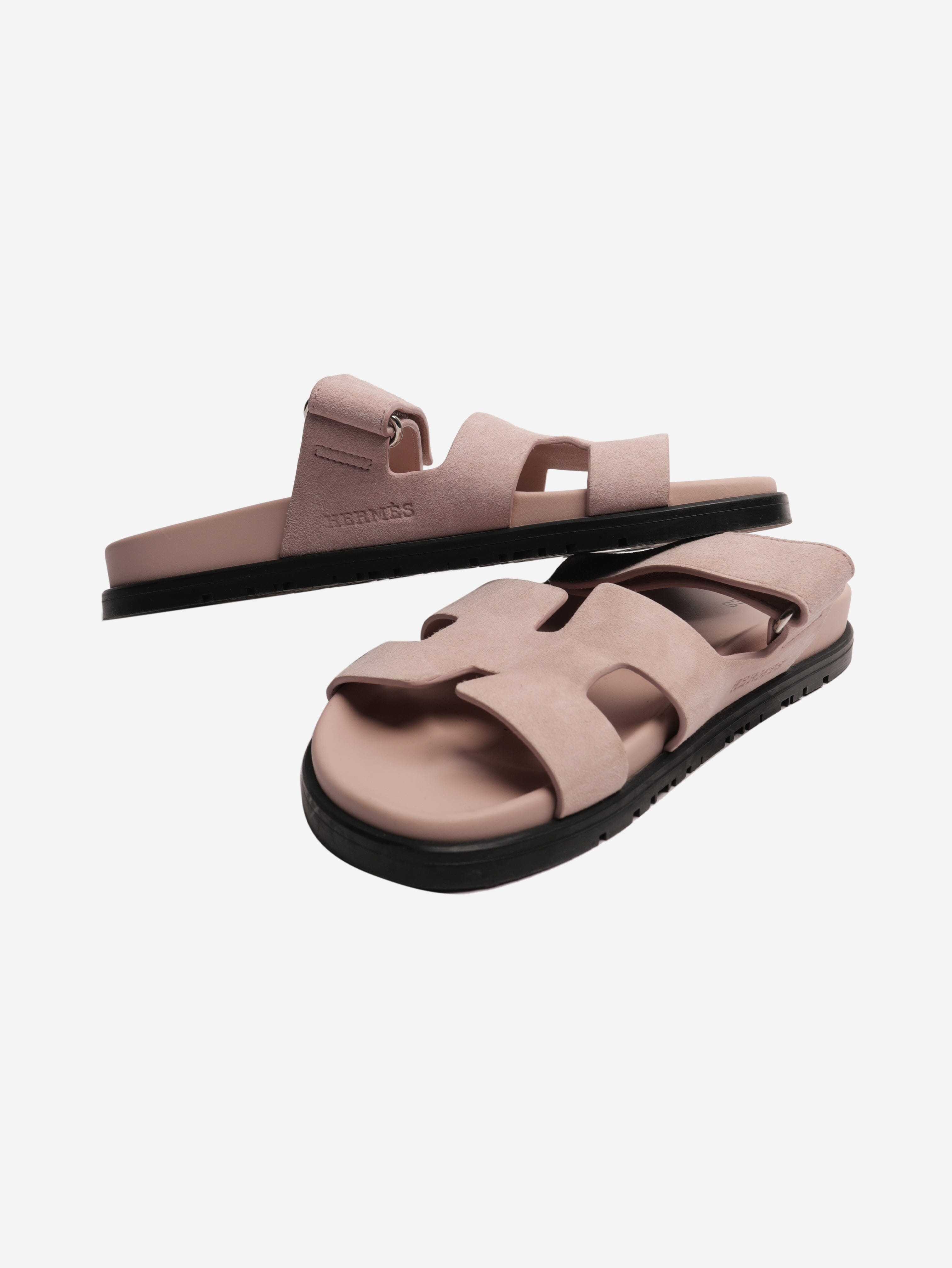 Pink Chypre suede sandals - size EU 39.5 Flat Sandals Hermes 