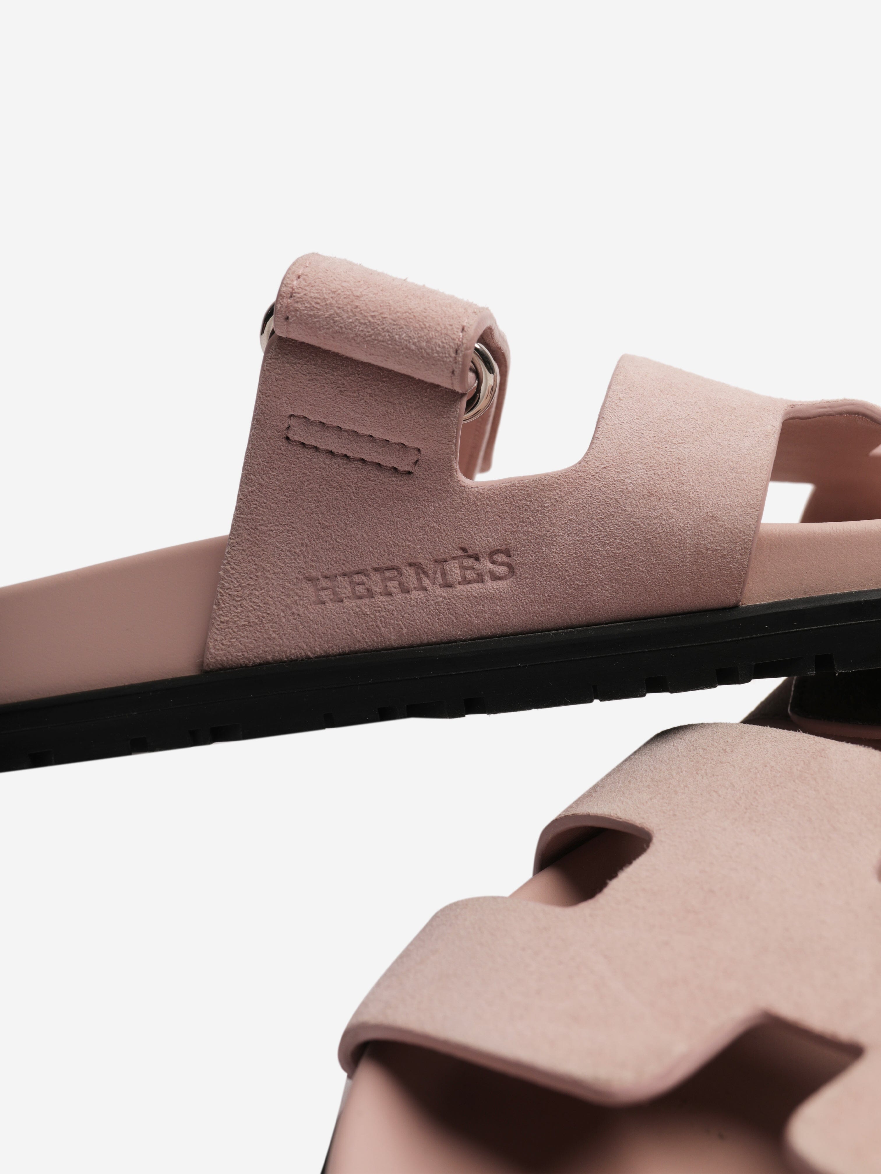 Pink Chypre suede sandals - size EU 39.5 Flat Sandals Hermes 