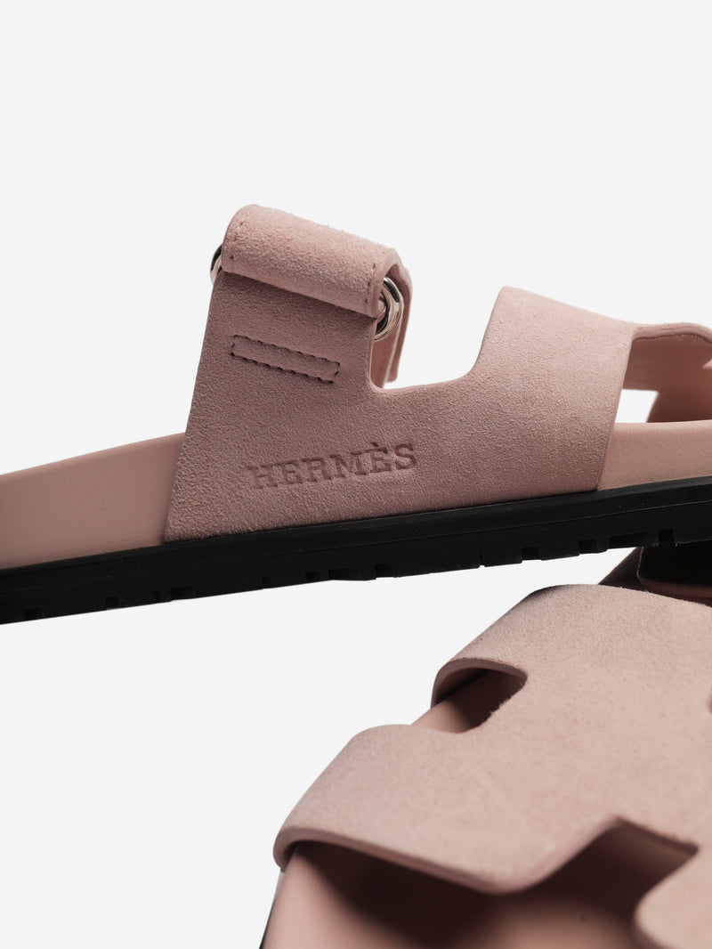 Pink Chypre suede sandals - size EU 39.5 Flat Sandals Hermes 
