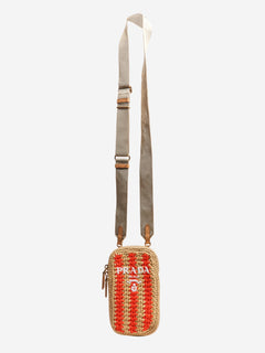 Orange and beige raffia phone case bag Cross-body Bags Prada 