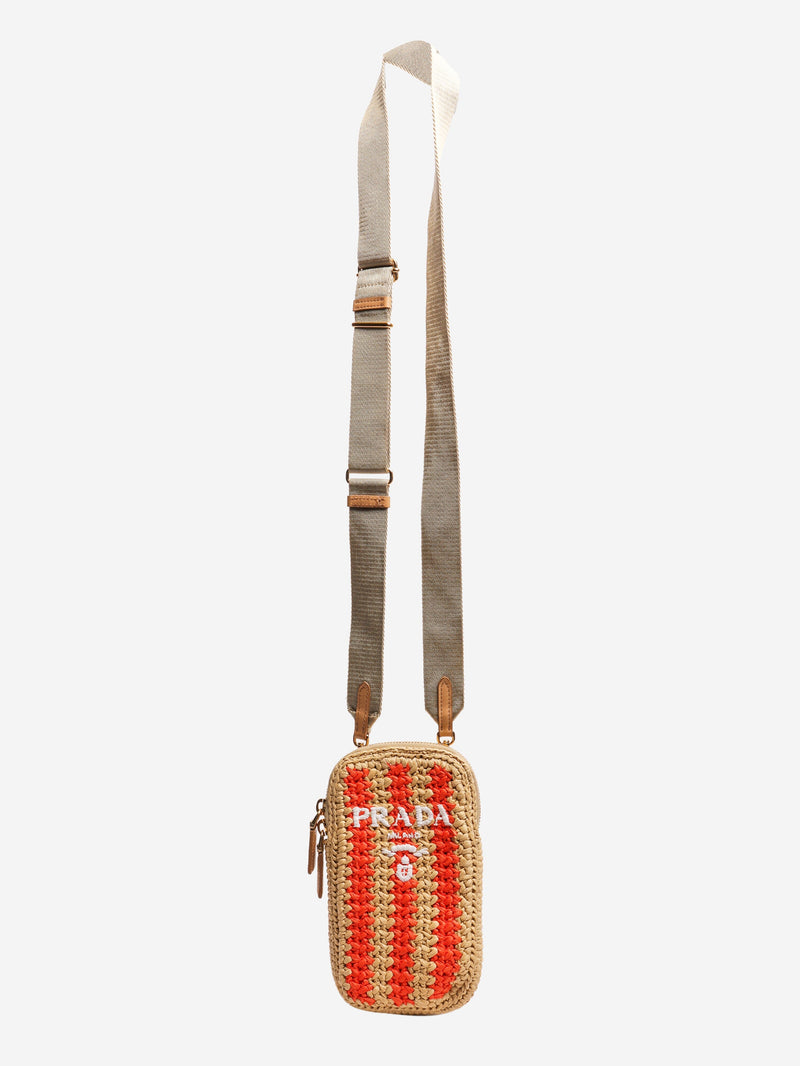 Orange and beige raffia phone case bag Cross-body Bags Prada 