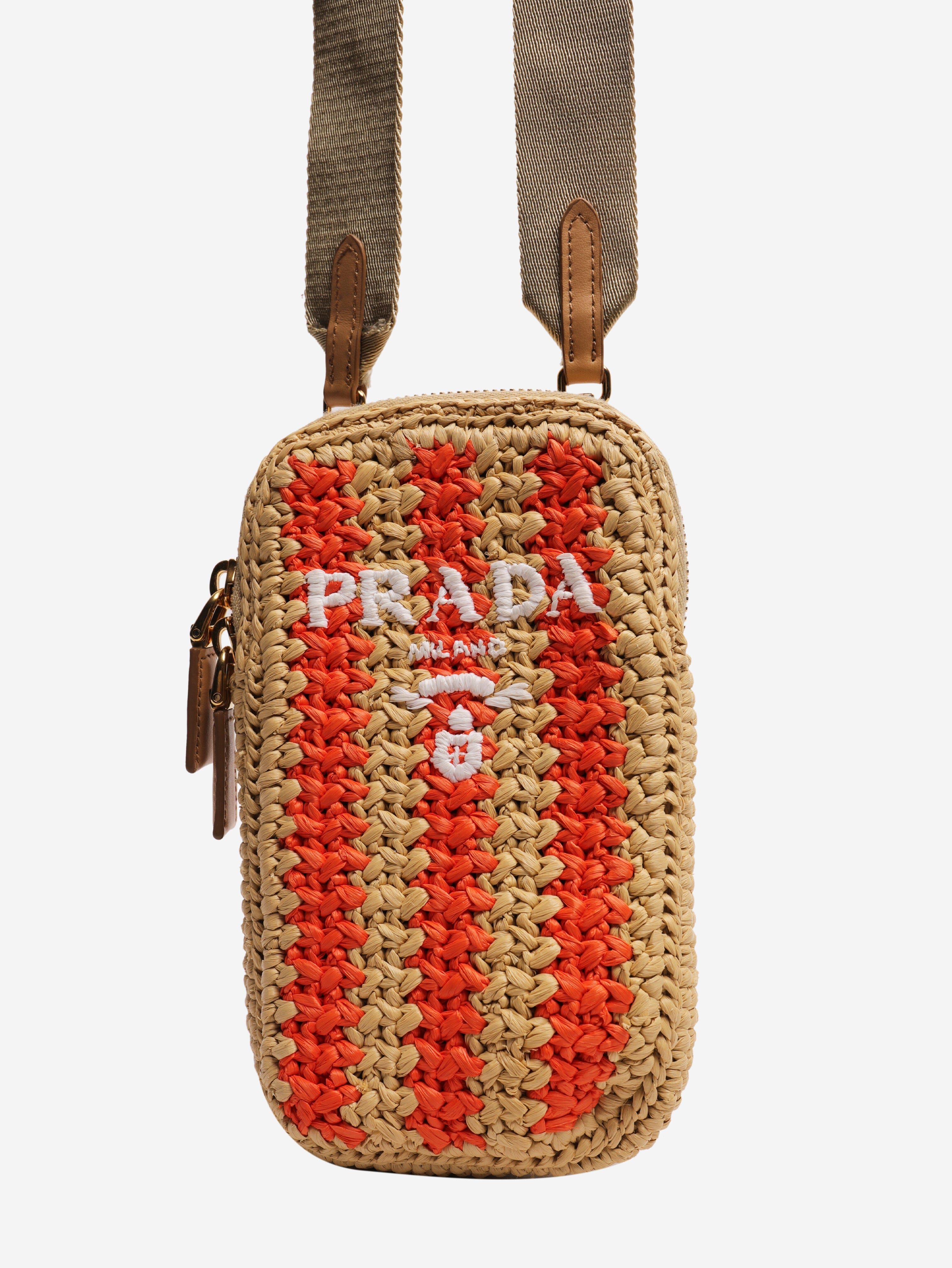 Orange and beige raffia phone case bag Cross-body Bags Prada 