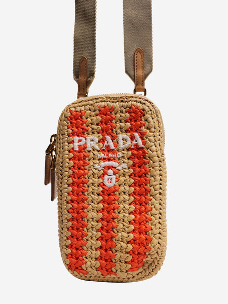 Orange and beige raffia phone case bag alternate image