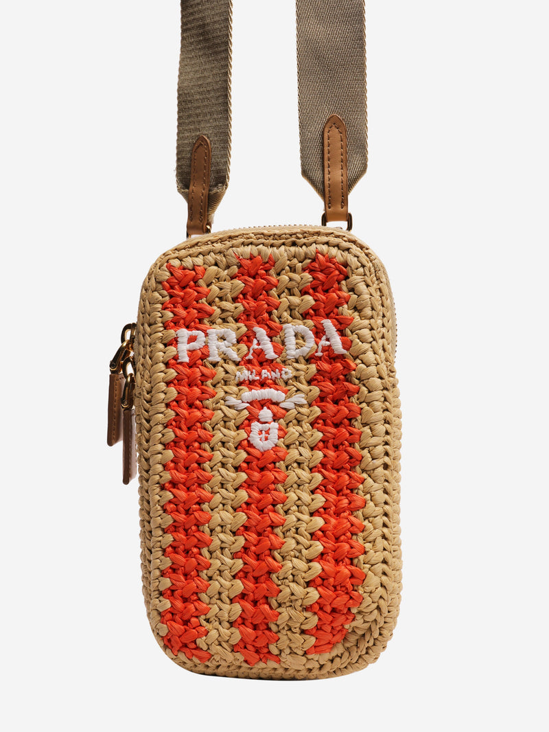 Orange and beige raffia phone case bag Cross-body Bags Prada 