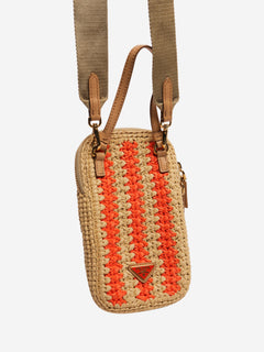 Orange and beige raffia phone case bag Cross-body Bags Prada 