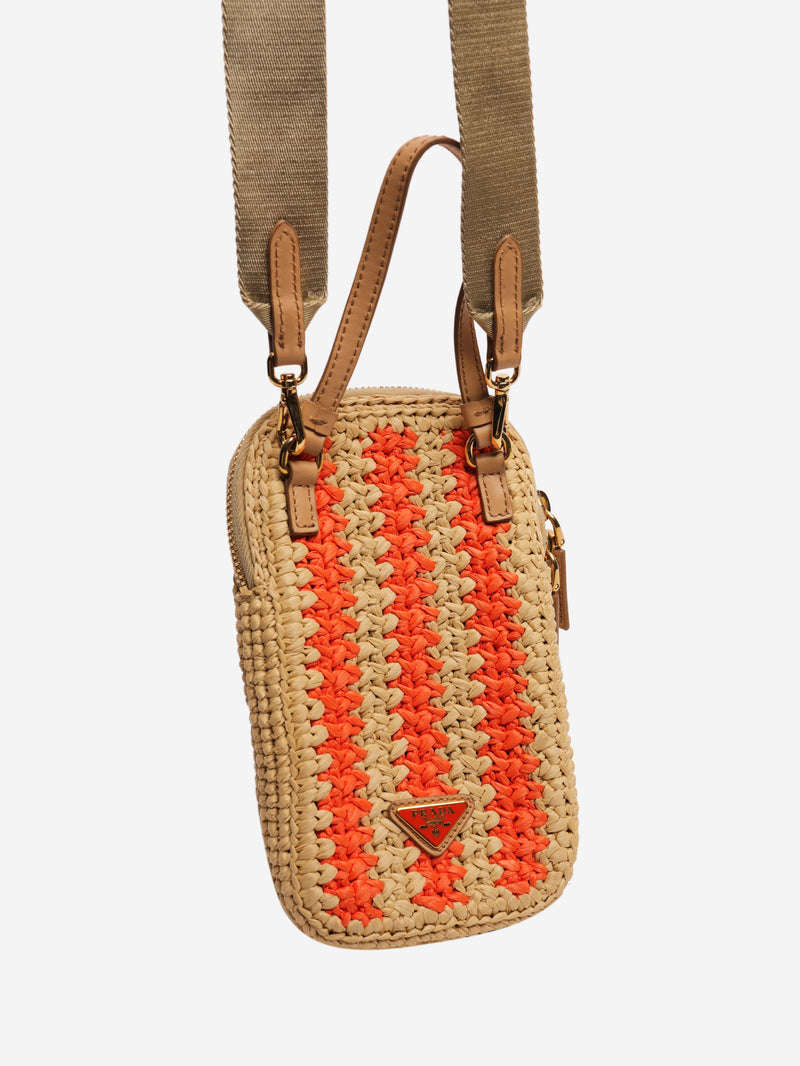 Orange and beige raffia phone case bag Cross-body Bags Prada 
