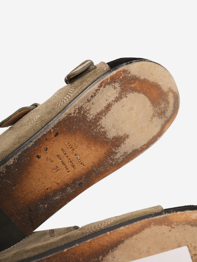Olive suede sandals - size EU 38 Flat Sandals Isabel Marant 