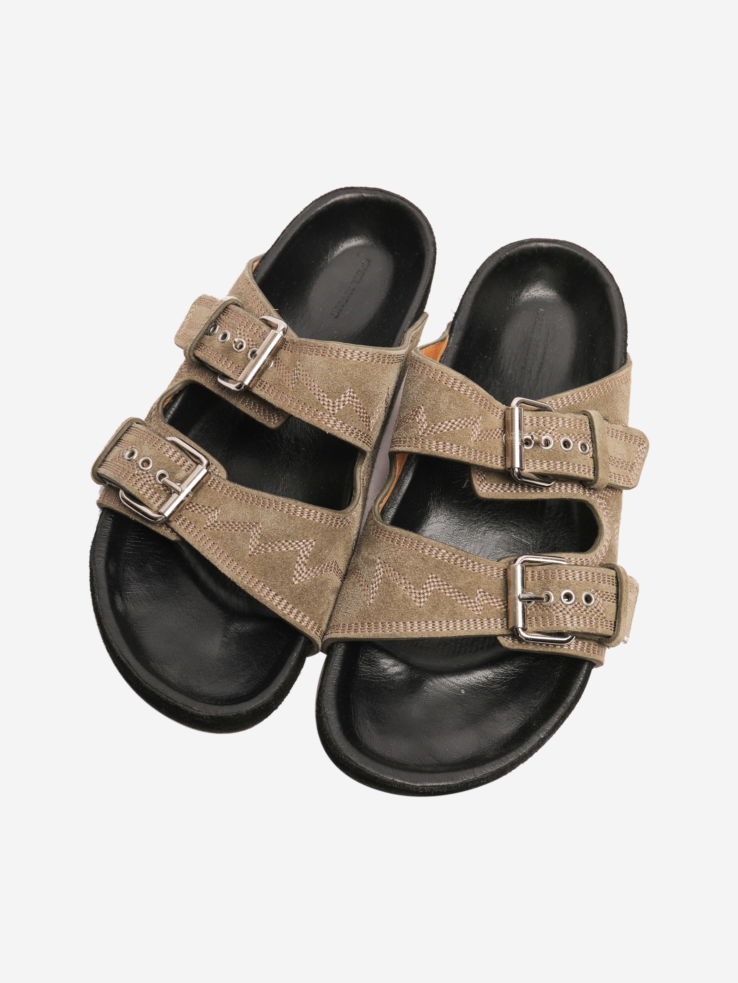 Olive suede sandals - size EU 38 Flat Sandals Isabel Marant 
