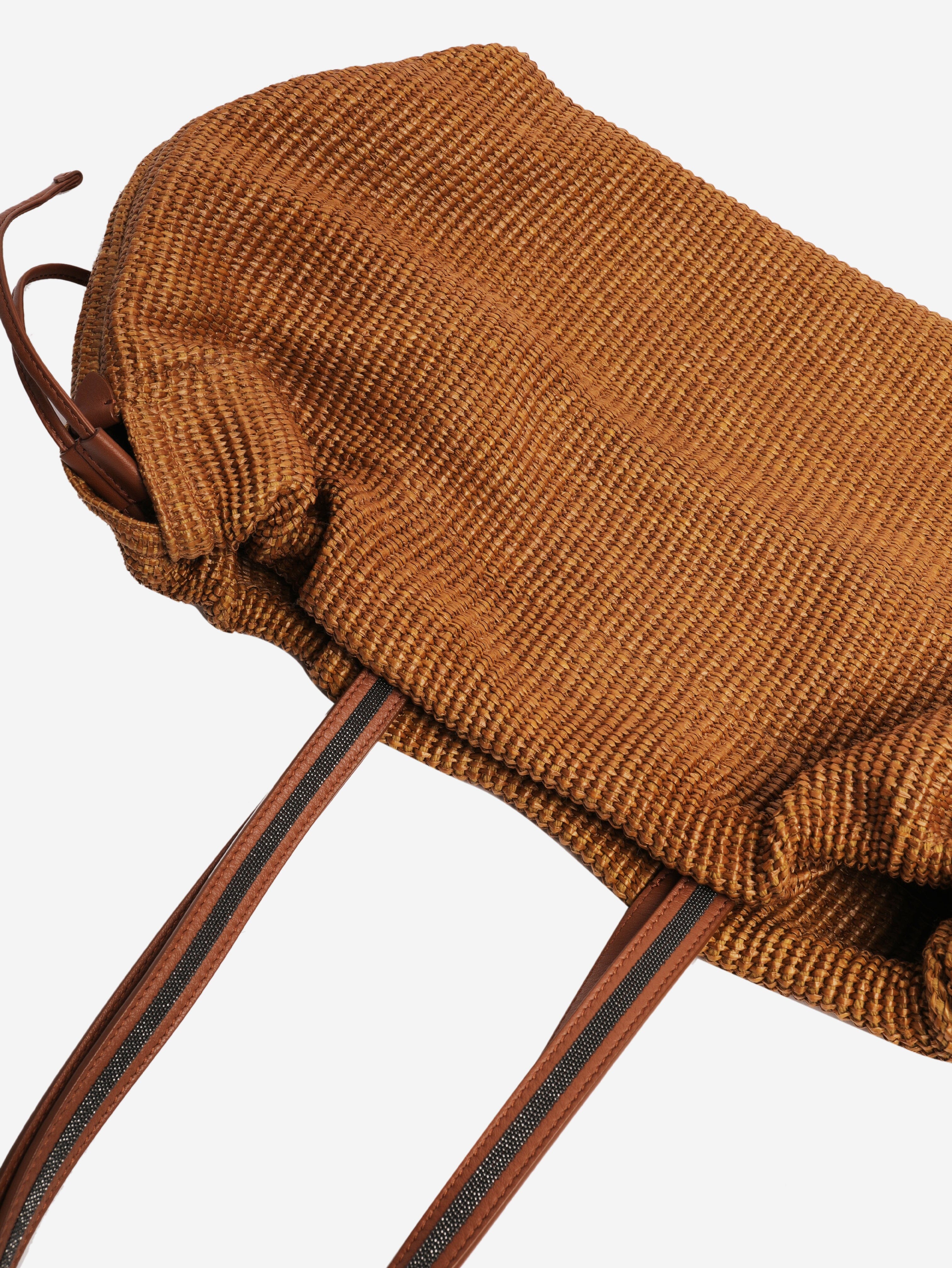 Brown woven raffia tote bag Tote Bags Brunello Cucinelli 