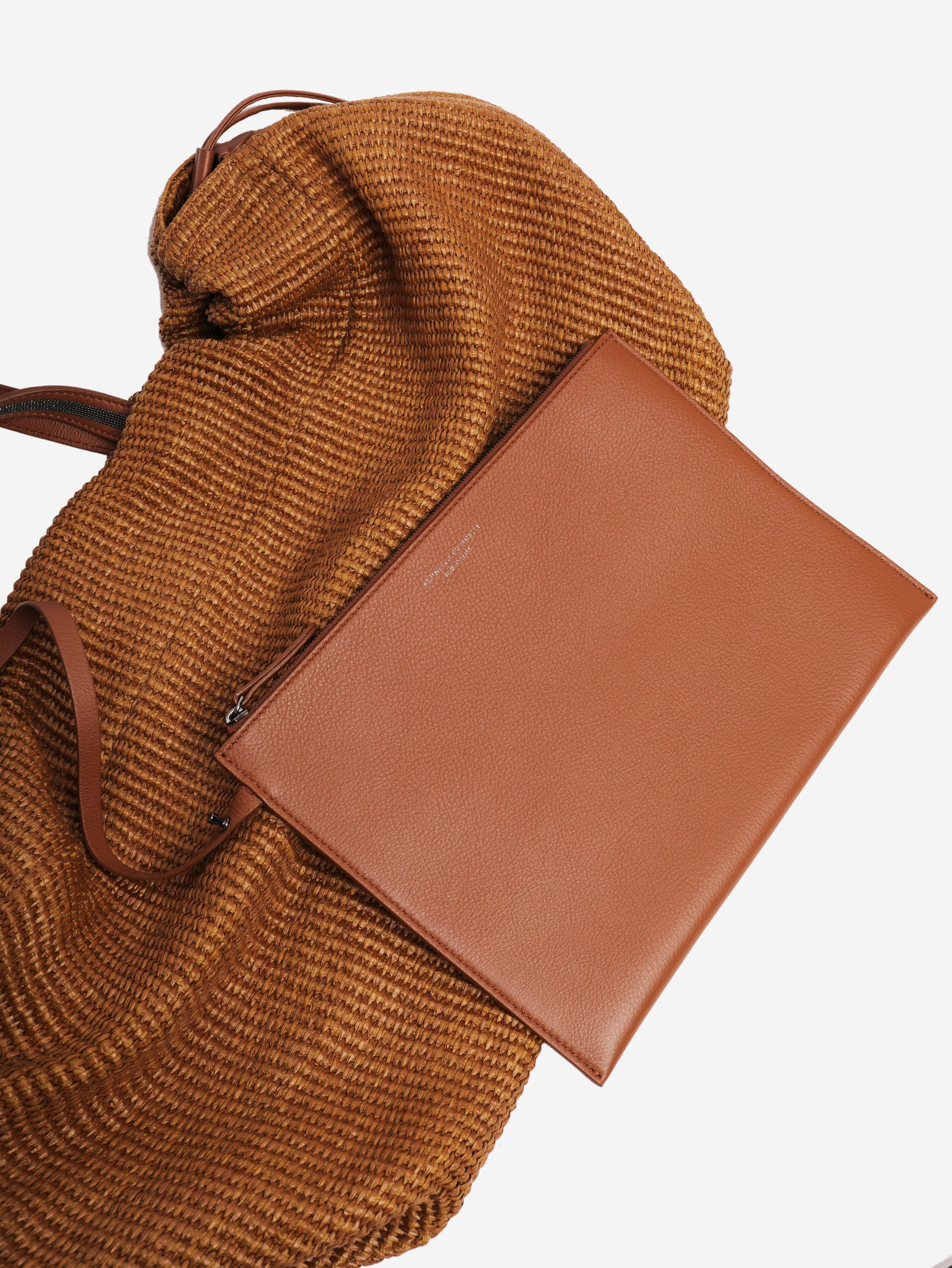 Brown woven raffia tote bag Tote Bags Brunello Cucinelli 