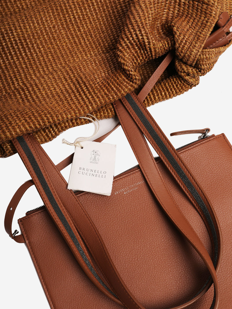 Brown woven raffia tote bag Tote Bags Brunello Cucinelli 