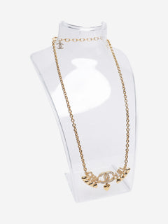 Gold CC Spellout heart rhinestone necklace