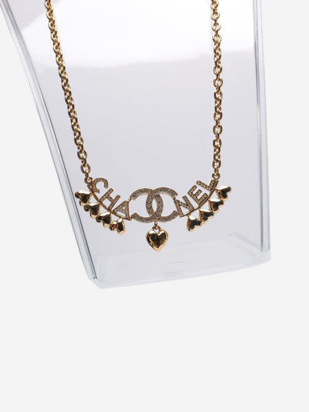 Gold CC Spellout heart rhinestone necklace alternate image