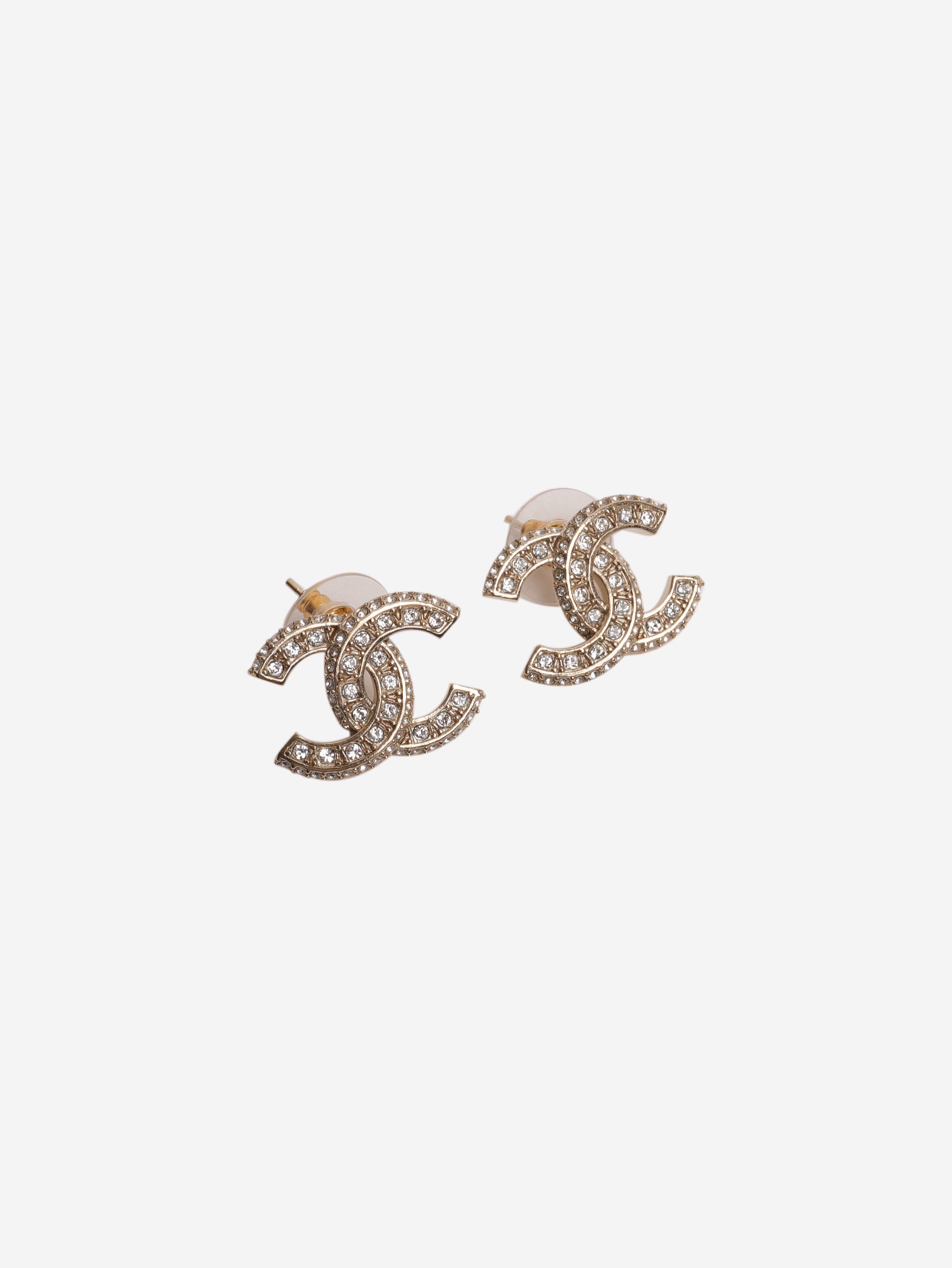 Gold CC rhinestone earrings