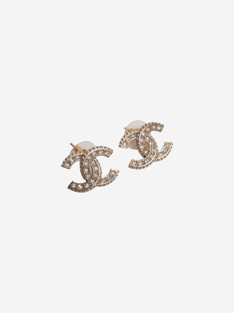 Gold CC rhinestone earrings