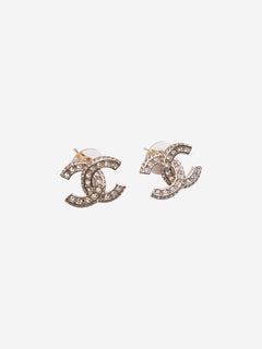 Gold CC rhinestone earrings