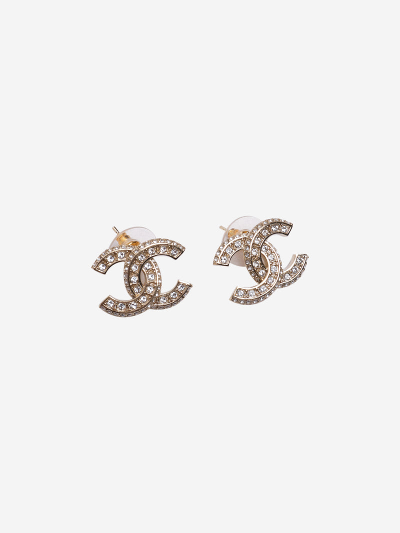 Gold CC rhinestone earrings