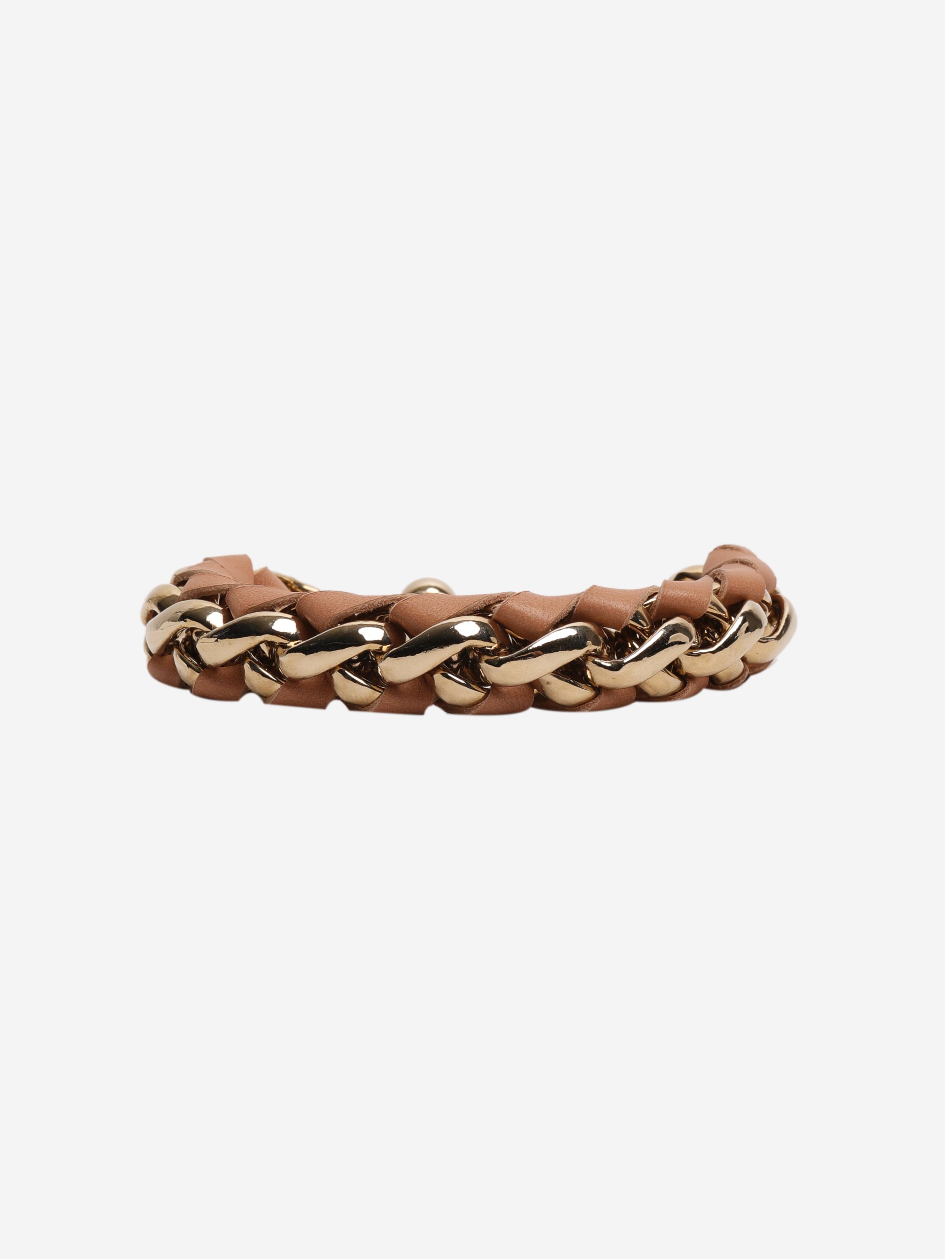Gold leather interwoven chain bracelet
