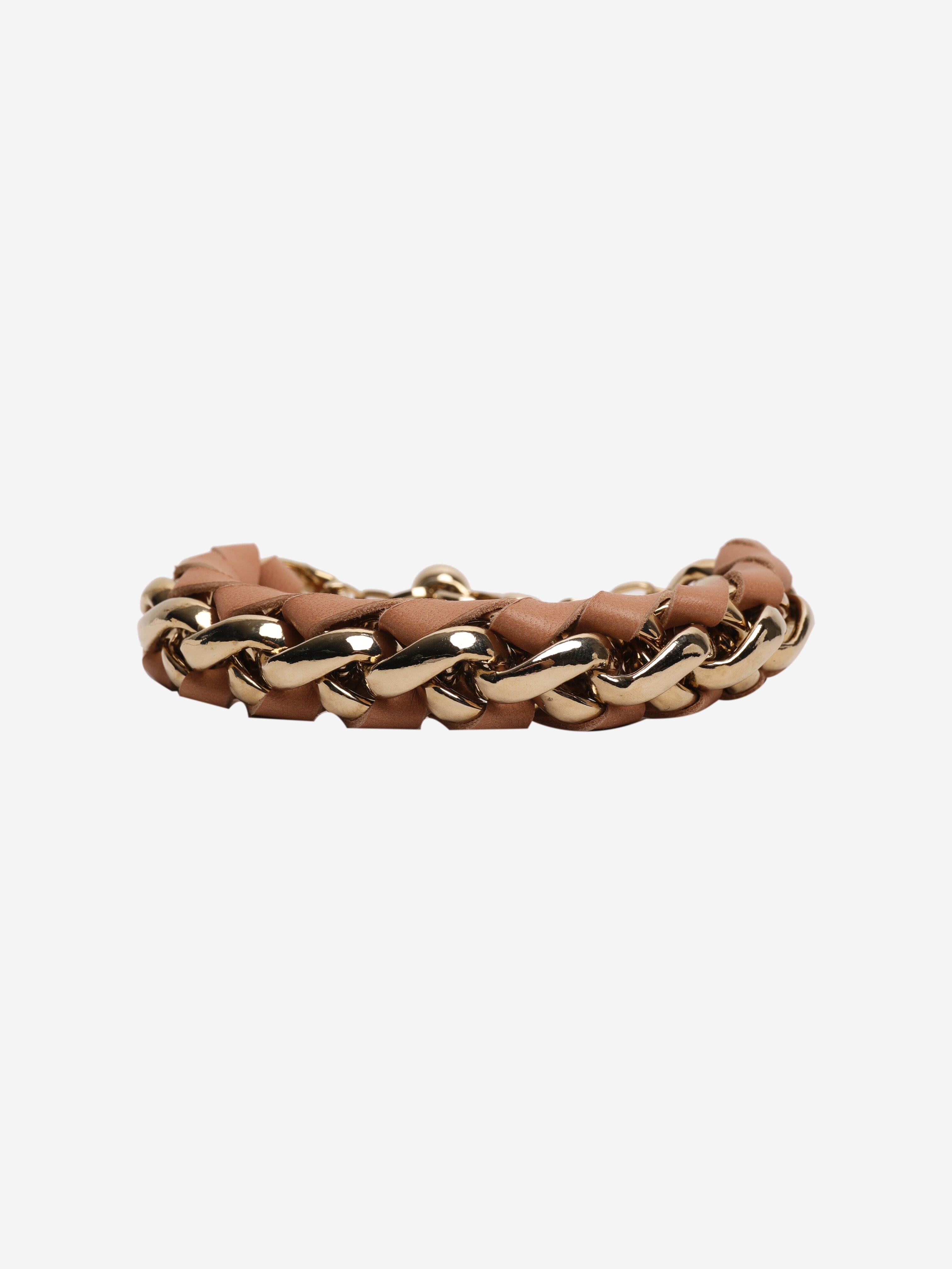 Gold leather interwoven chain bracelet