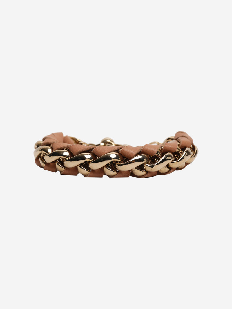 Gold leather interwoven chain bracelet