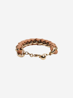 Gold leather interwoven chain bracelet
