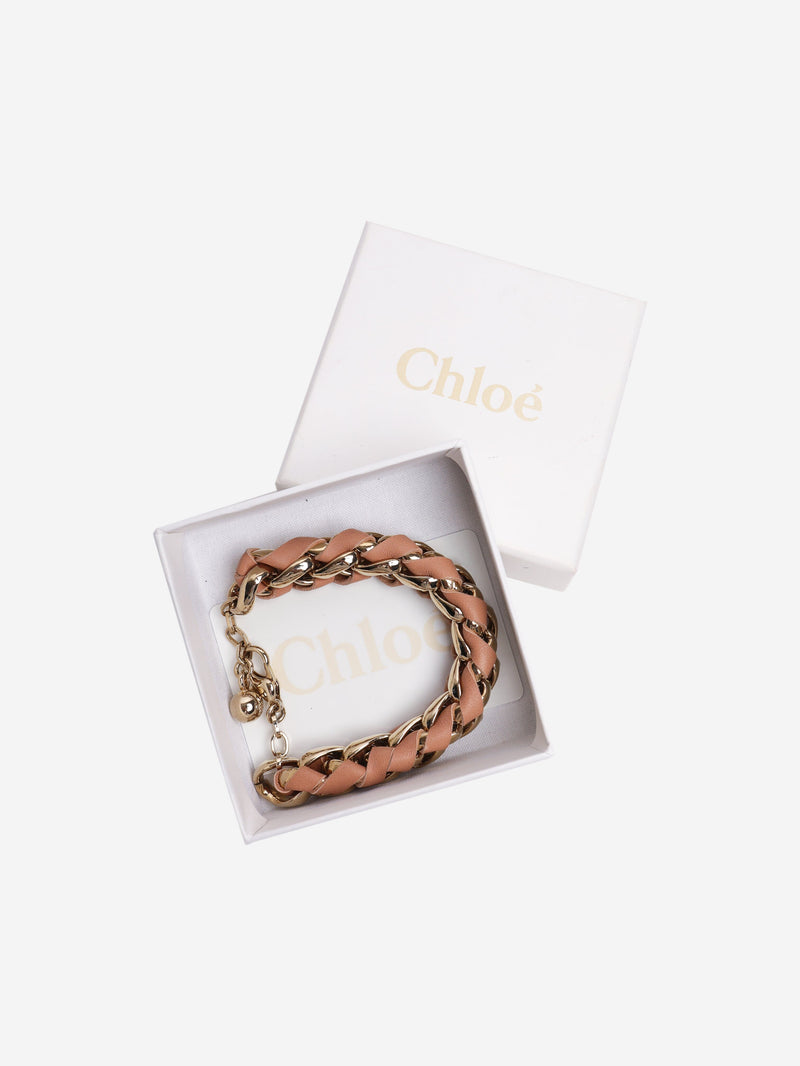 Gold leather interwoven chain bracelet