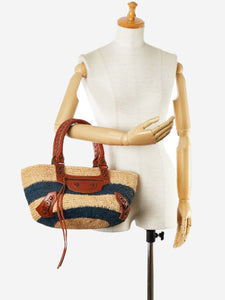 Balenciaga Neutral striped raffia tote bag
