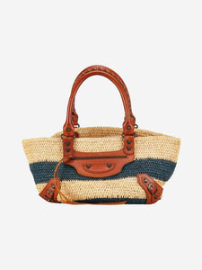 Balenciaga Neutral striped raffia tote bag