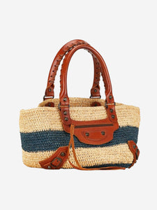 Balenciaga Neutral striped raffia tote bag