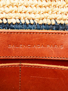 Balenciaga Neutral striped raffia tote bag