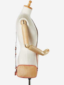 Coach Neutral and coral raffia and leather crossbody bag