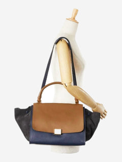 Navy blue and tan Trapeze leather and suede 2way bag Shoulder bags Celine 