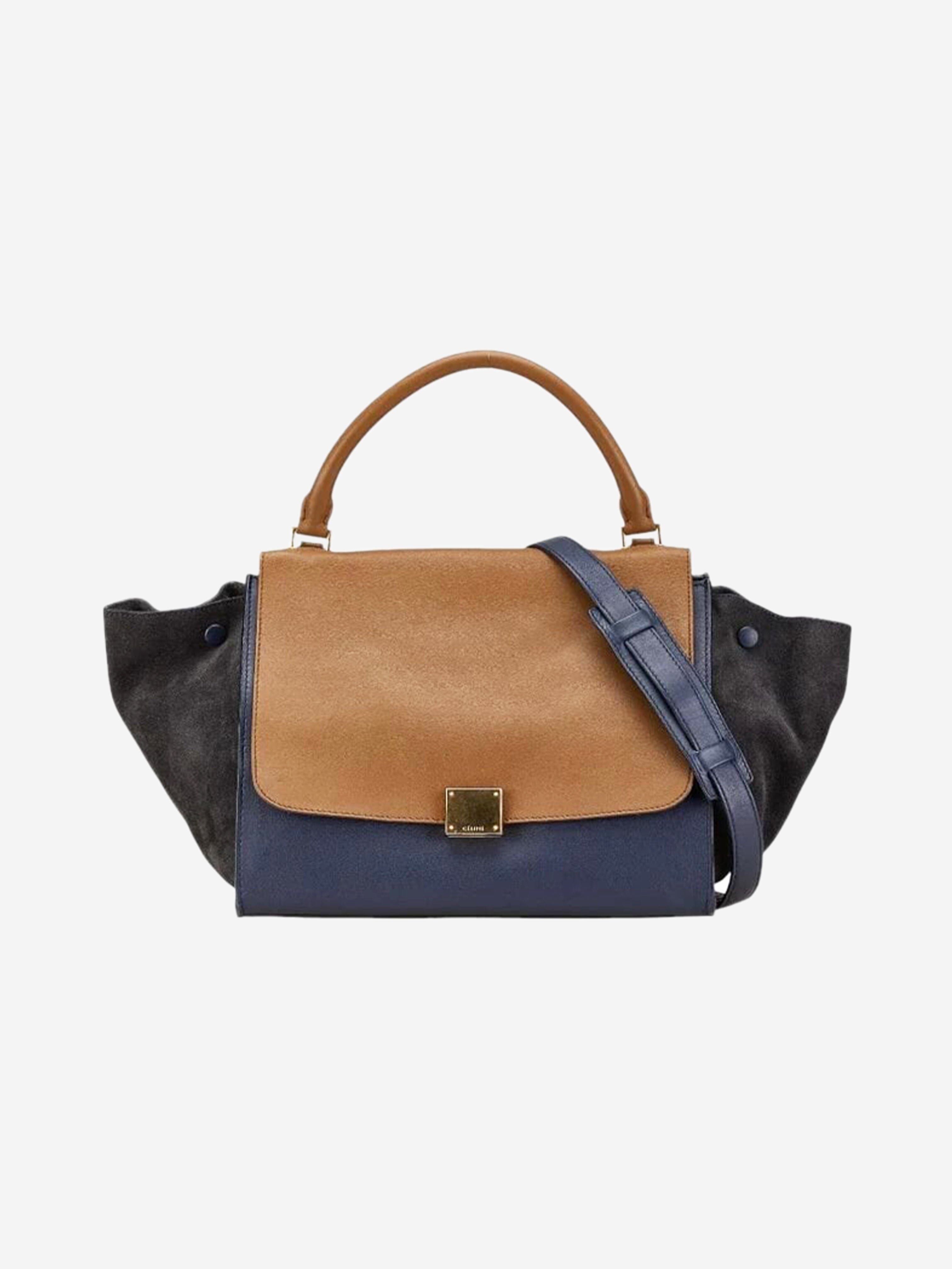 Navy blue and tan Trapeze leather and suede 2way bag Shoulder bags Celine 