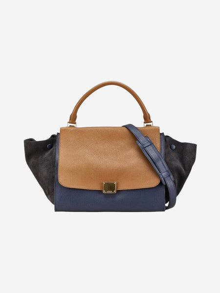 Navy blue and tan Trapeze leather and suede 2way bag product image