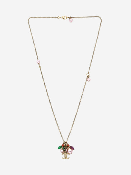 Gold ladybug faux-pearl and rhinestone necklace product image