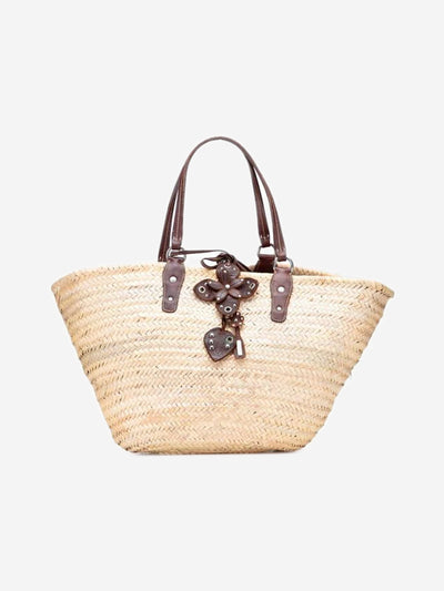 Neutral raffia and leather tote bag Tote Bags Miu Miu 