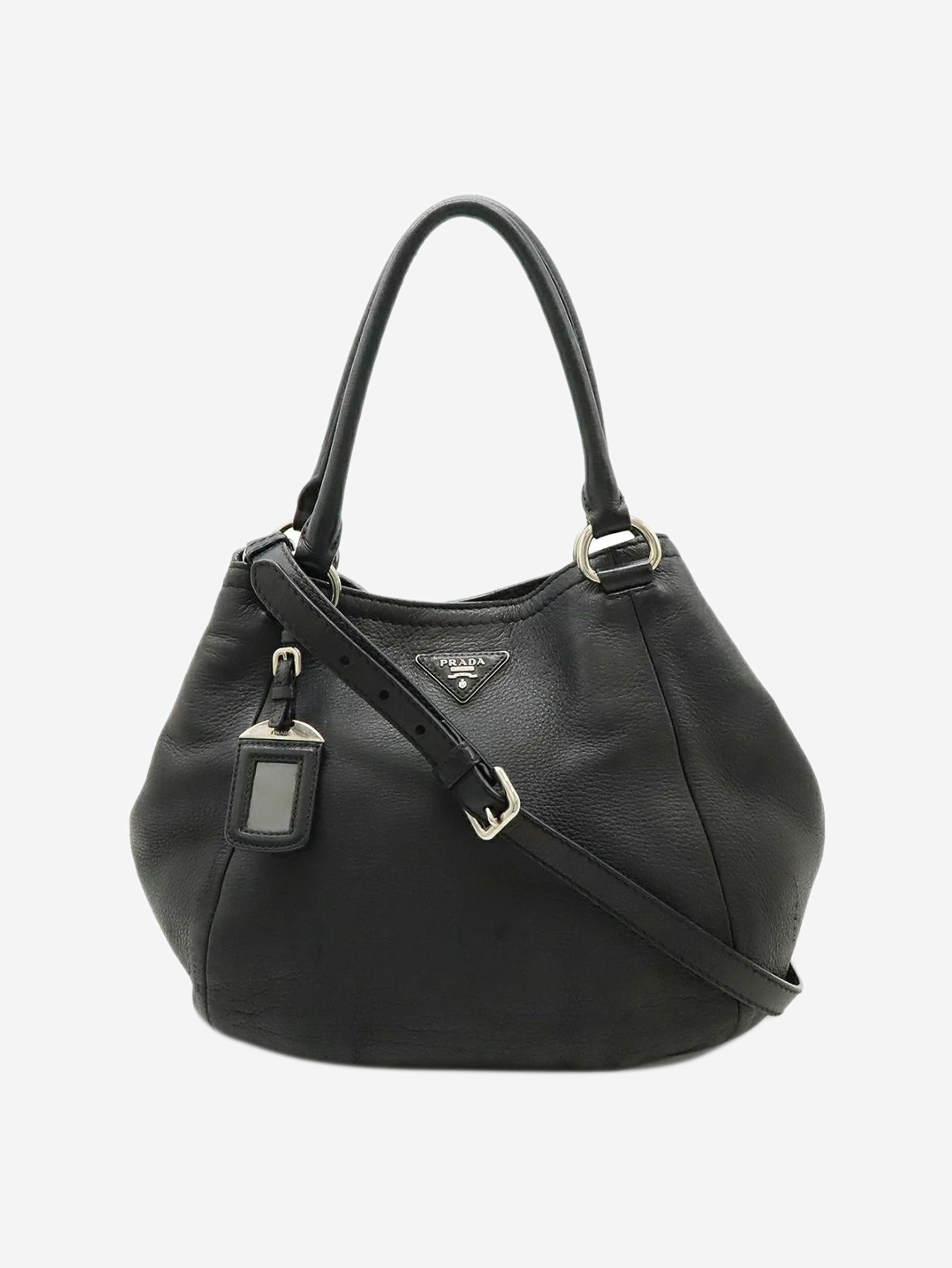 Black Vitello Daino leather 2way bag